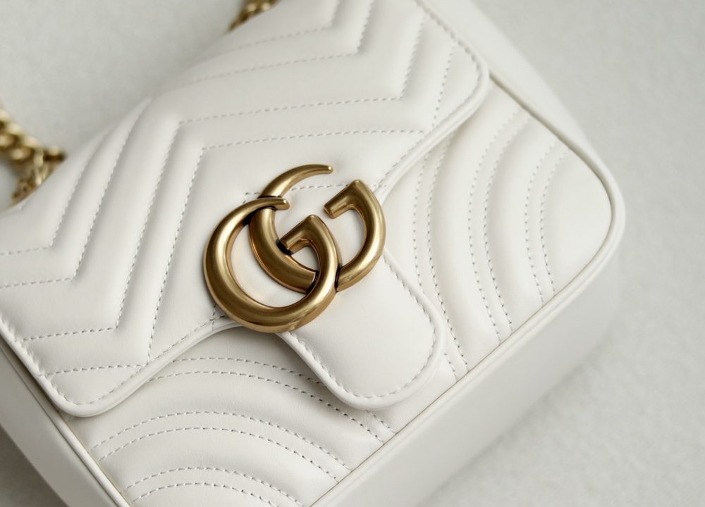1:1 Replica GG MARMONT MINI SHOULDER BAG P White matelassé chevron leather Exclusive For Women 739682 AABZC 9022