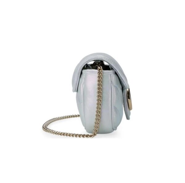 1:1 Replica GG MARMONT SUPER MINI BAG P Light blue iridescent matelassé chevron leather Exclusive For Women ‎476433 AAC2U 4923