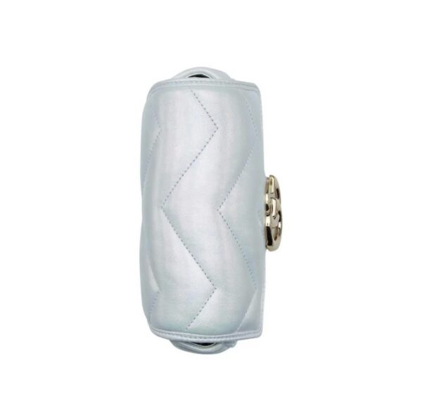 1:1 Replica GG MARMONT SUPER MINI BAG P Light blue iridescent matelassé chevron leather Exclusive For Women ‎476433 AAC2U 4923