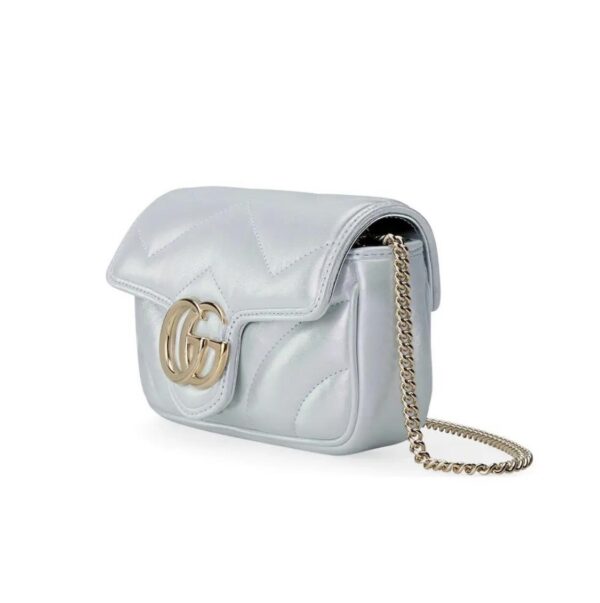 1:1 Replica GG MARMONT SUPER MINI BAG P Light blue iridescent matelassé chevron leather Exclusive For Women ‎476433 AAC2U 4923