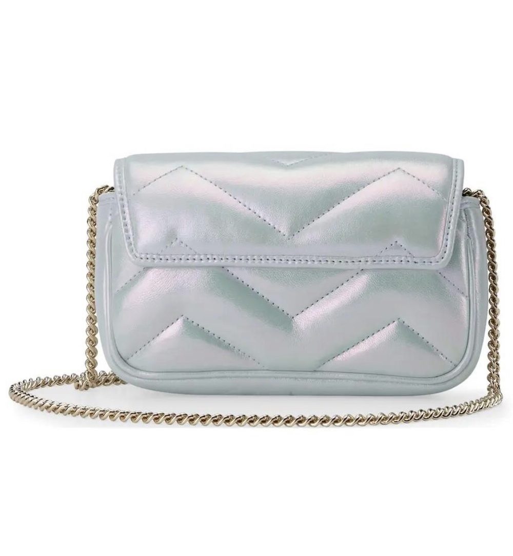 1:1 Replica GG MARMONT SUPER MINI BAG P Light blue iridescent matelassé chevron leather Exclusive For Women ‎476433 AAC2U 4923