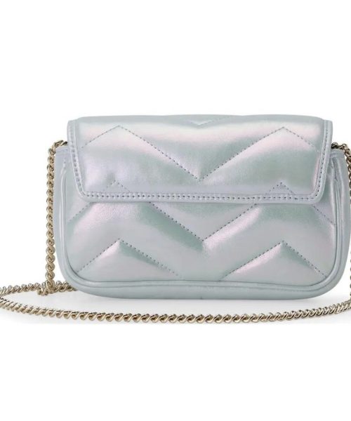 1:1 Replica GG MARMONT SUPER MINI BAG P Light blue iridescent matelassé chevron leather Exclusive For Women ‎476433 AAC2U 4923
