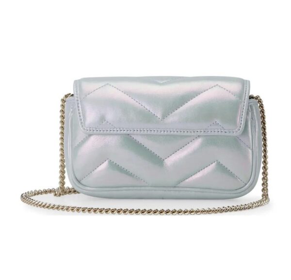 1:1 Replica GG MARMONT SUPER MINI BAG P Light blue iridescent matelassé chevron leather Exclusive For Women ‎476433 AAC2U 4923