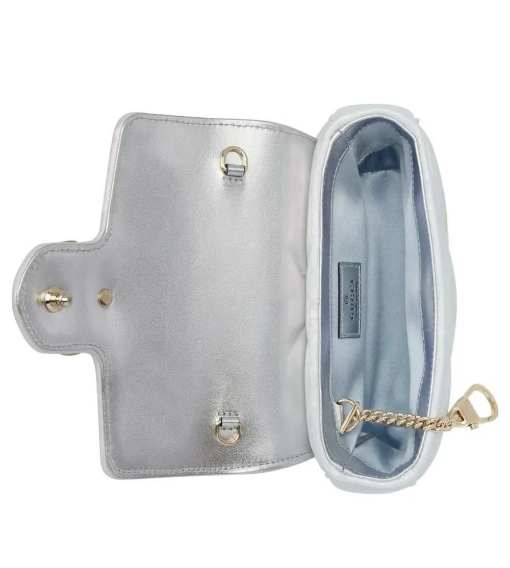 1:1 Replica GG MARMONT SUPER MINI BAG P Light blue iridescent matelassé chevron leather Exclusive For Women ‎476433 AAC2U 4923