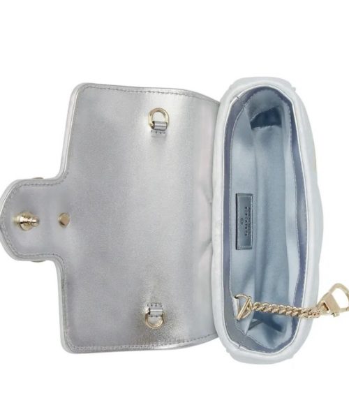 1:1 Replica GG MARMONT SUPER MINI BAG P Light blue iridescent matelassé chevron leather Exclusive For Women ‎476433 AAC2U 4923