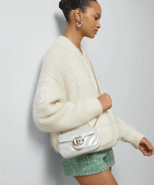 1:1 Replica GG MARMONT SUPER MINI BAG P Light blue iridescent matelassé chevron leather Exclusive For Women ‎476433 AAC2U 4923