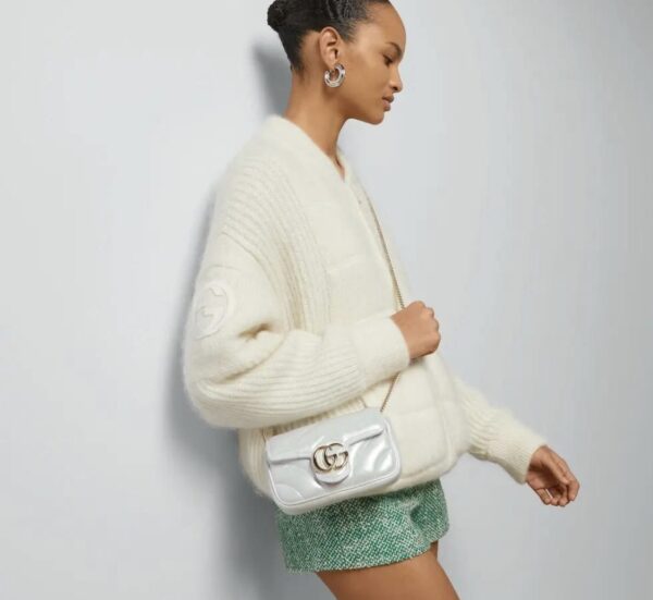 1:1 Replica GG MARMONT SUPER MINI BAG P Light blue iridescent matelassé chevron leather Exclusive For Women ‎476433 AAC2U 4923
