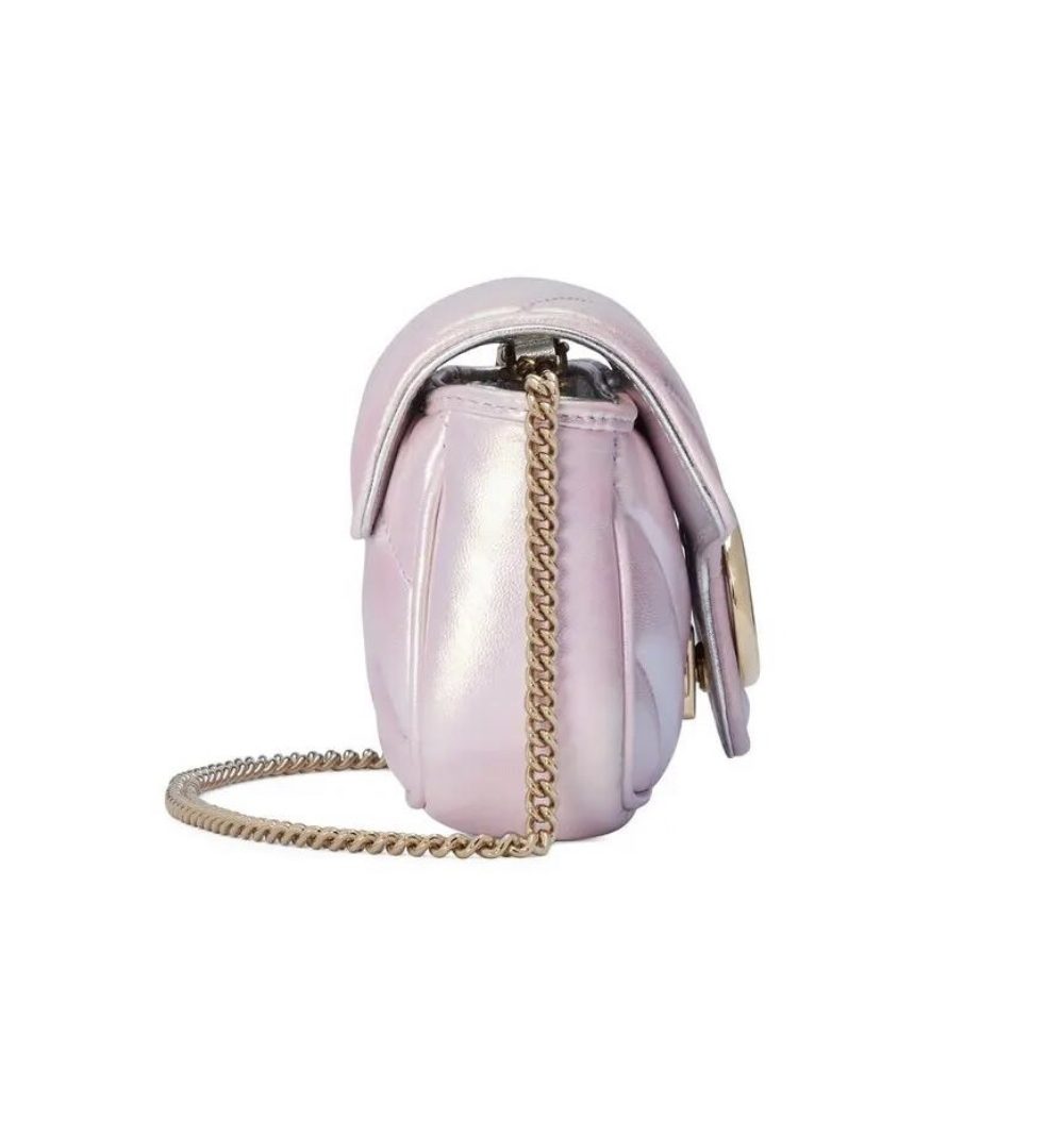 1:1 Replica GG MARMONT SUPER MINI BAG P Pink iridescent matelassé chevron leather Exclusive For Women ‎476433 AAC2U 5826