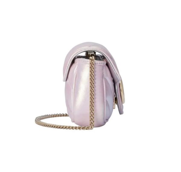 1:1 Replica GG MARMONT SUPER MINI BAG P Pink iridescent matelassé chevron leather Exclusive For Women ‎476433 AAC2U 5826