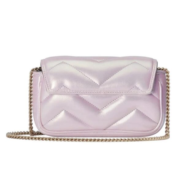 1:1 Replica GG MARMONT SUPER MINI BAG P Pink iridescent matelassé chevron leather Exclusive For Women ‎476433 AAC2U 5826