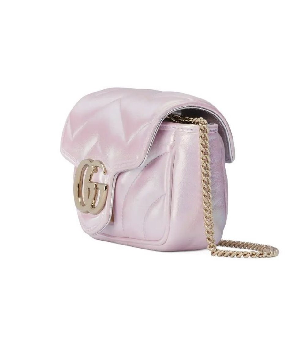 1:1 Replica GG MARMONT SUPER MINI BAG P Pink iridescent matelassé chevron leather Exclusive For Women ‎476433 AAC2U 5826