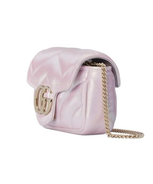 1:1 Replica GG MARMONT SUPER MINI BAG P Pink iridescent matelassé chevron leather Exclusive For Women ‎476433 AAC2U 5826