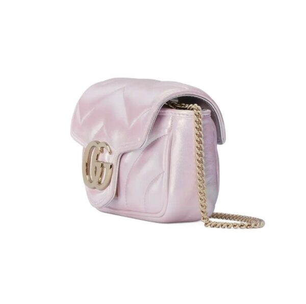 1:1 Replica GG MARMONT SUPER MINI BAG P Pink iridescent matelassé chevron leather Exclusive For Women ‎476433 AAC2U 5826