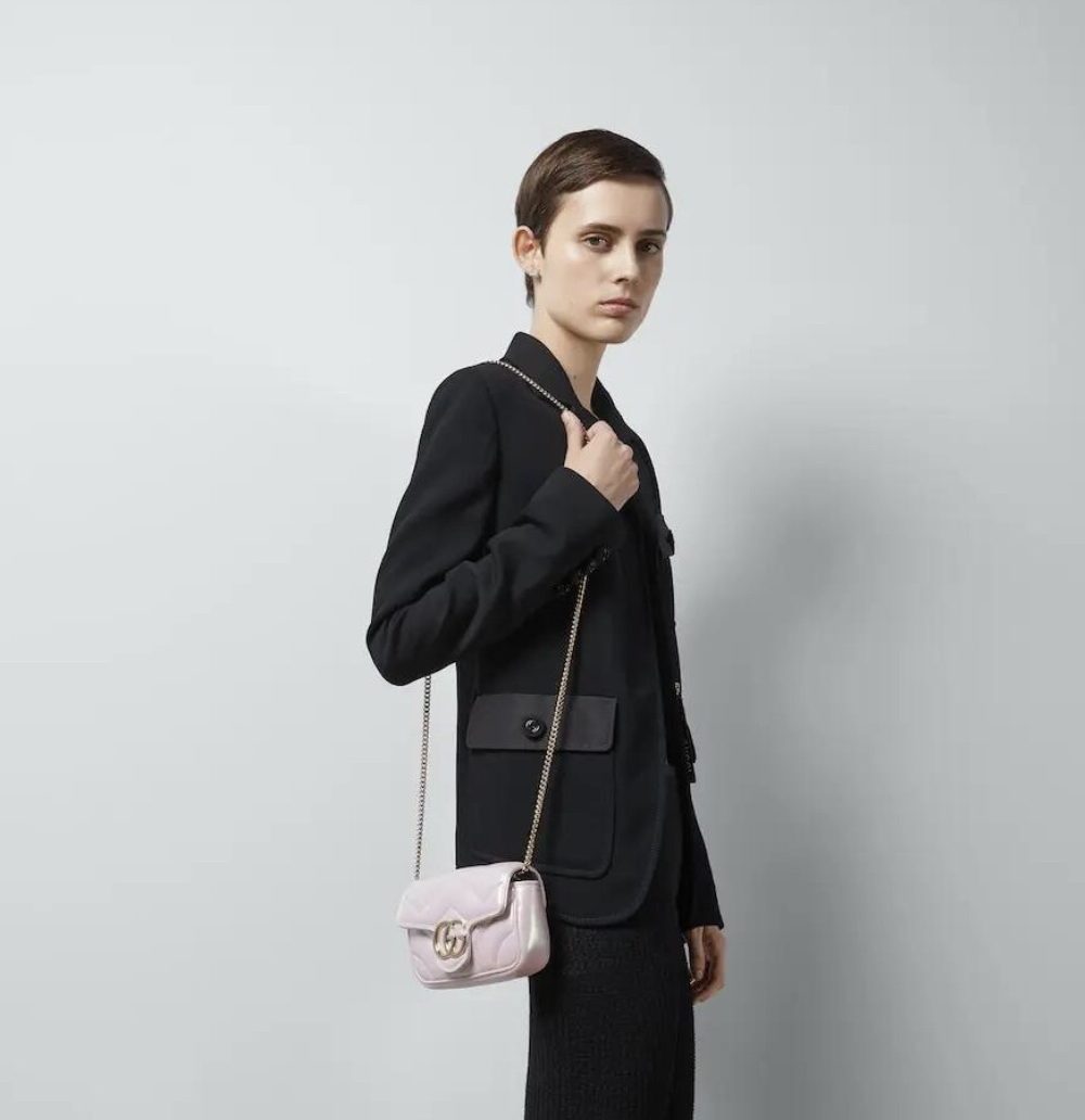 1:1 Replica GG MARMONT SUPER MINI BAG P Pink iridescent matelassé chevron leather Exclusive For Women ‎476433 AAC2U 5826