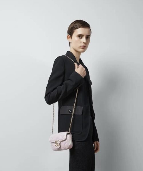 1:1 Replica GG MARMONT SUPER MINI BAG P Pink iridescent matelassé chevron leather Exclusive For Women ‎476433 AAC2U 5826