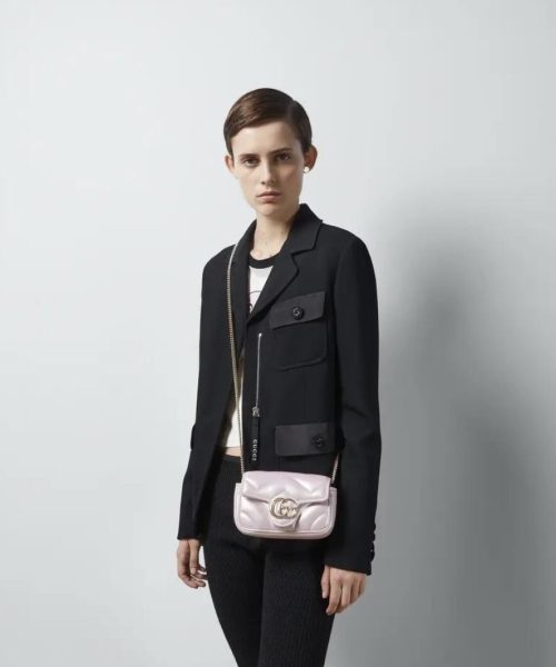 1:1 Replica GG MARMONT SUPER MINI BAG P Pink iridescent matelassé chevron leather Exclusive For Women ‎476433 AAC2U 5826