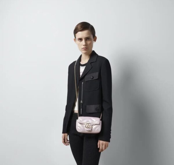 1:1 Replica GG MARMONT SUPER MINI BAG P Pink iridescent matelassé chevron leather Exclusive For Women ‎476433 AAC2U 5826