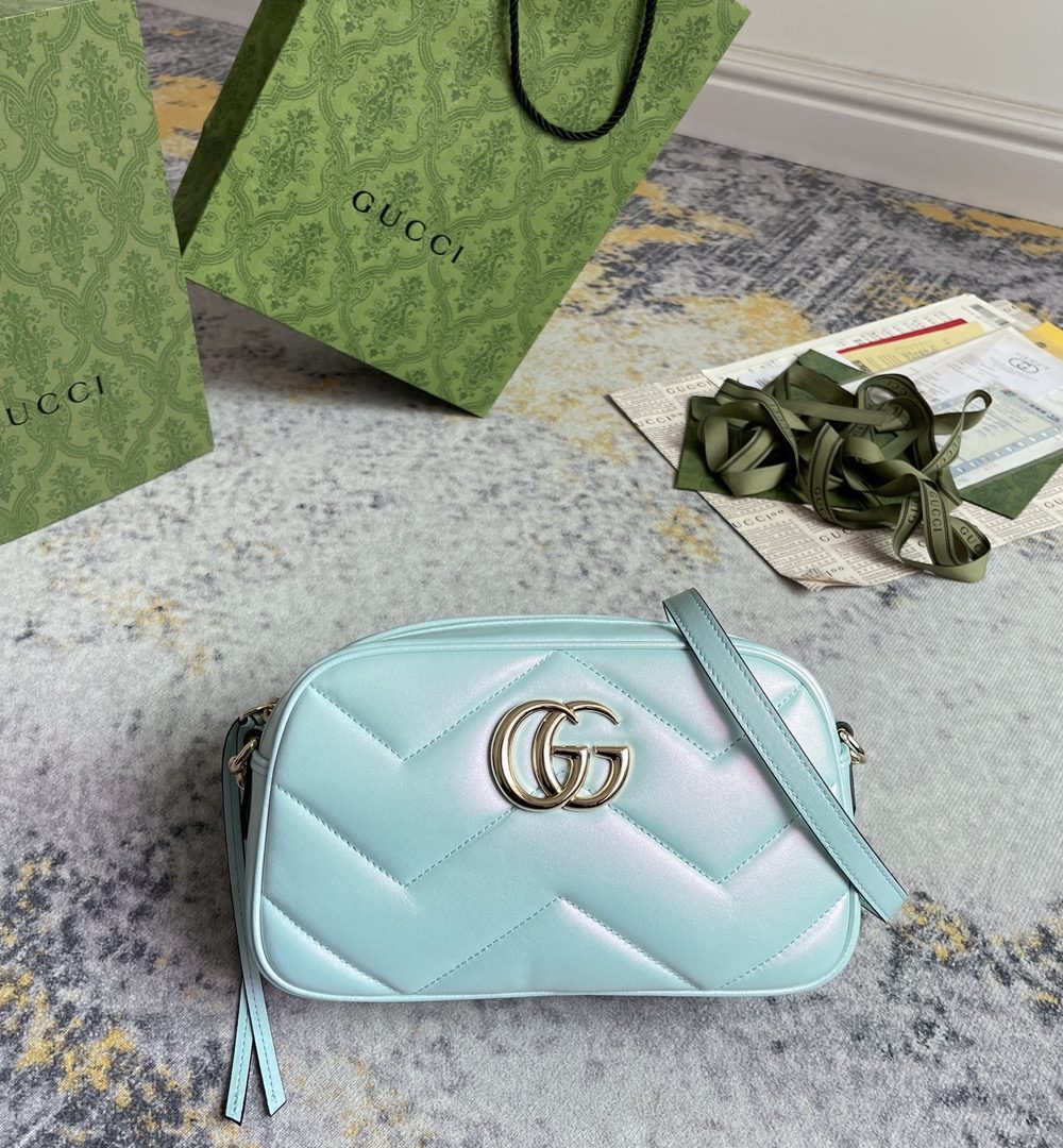 1:1 Replica GG MARMOUNT SMALL SHOULDER BAG P Blue iridescent quilted chevron leather Exclusive For Women 447632 AAC2V 4923
