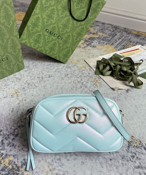 1:1 Replica GG MARMOUNT SMALL SHOULDER BAG P Blue iridescent quilted chevron leather Exclusive For Women 447632 AAC2V 4923