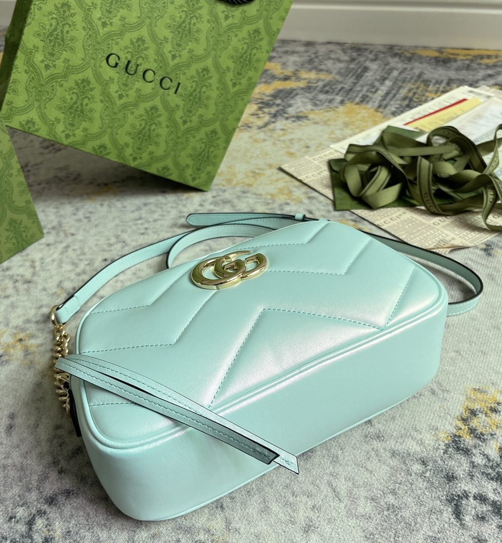 1:1 Replica GG MARMOUNT SMALL SHOULDER BAG P Blue iridescent quilted chevron leather Exclusive For Women 447632 AAC2V 4923