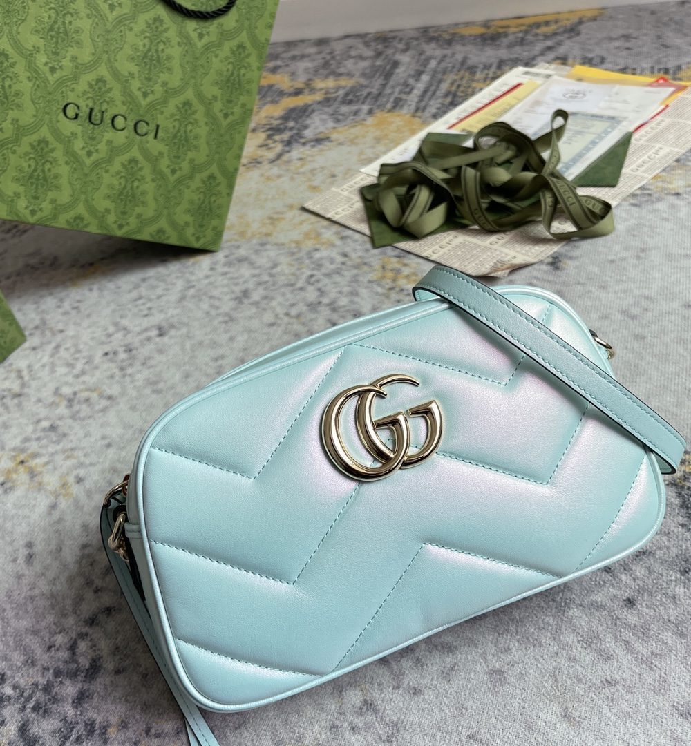 1:1 Replica GG MARMOUNT SMALL SHOULDER BAG P Blue iridescent quilted chevron leather Exclusive For Women 447632 AAC2V 4923