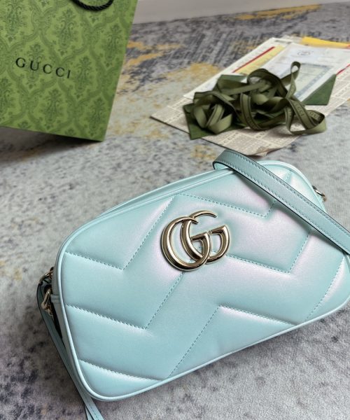 1:1 Replica GG MARMOUNT SMALL SHOULDER BAG P Blue iridescent quilted chevron leather Exclusive For Women 447632 AAC2V 4923