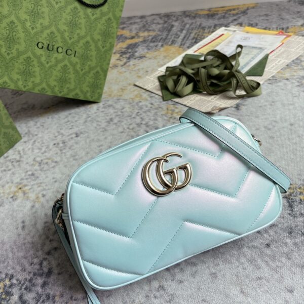 1:1 Replica GG MARMOUNT SMALL SHOULDER BAG P Blue iridescent quilted chevron leather Exclusive For Women 447632 AAC2V 4923