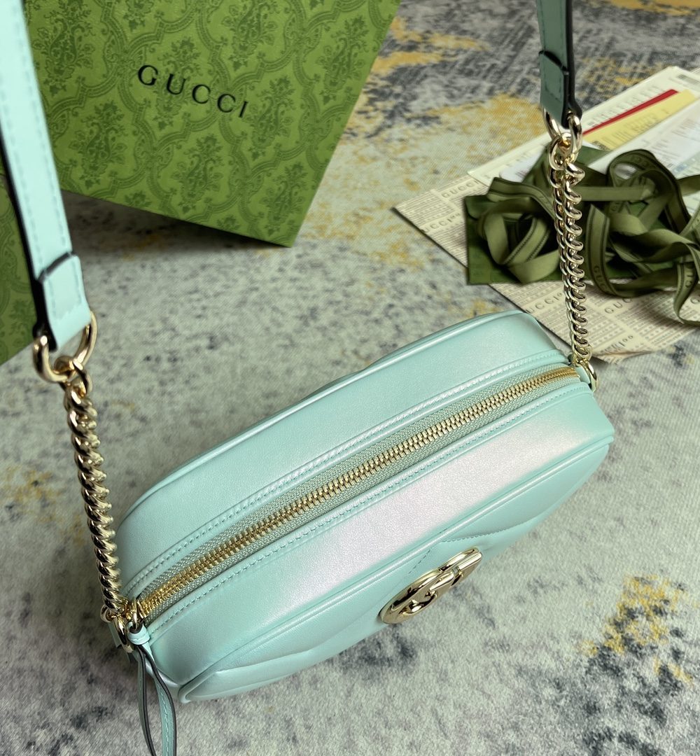 1:1 Replica GG MARMOUNT SMALL SHOULDER BAG P Blue iridescent quilted chevron leather Exclusive For Women 447632 AAC2V 4923