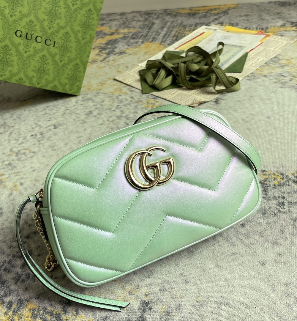 1:1 Replica GG MARMOUNT SMALL SHOULDER BAG P Green iridescent quilted chevron leather Exclusive For Women 447632 AAC2V 3404