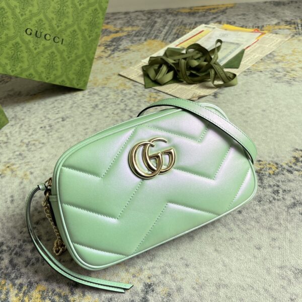 1:1 Replica GG MARMOUNT SMALL SHOULDER BAG P Green iridescent quilted chevron leather Exclusive For Women 447632 AAC2V 3404