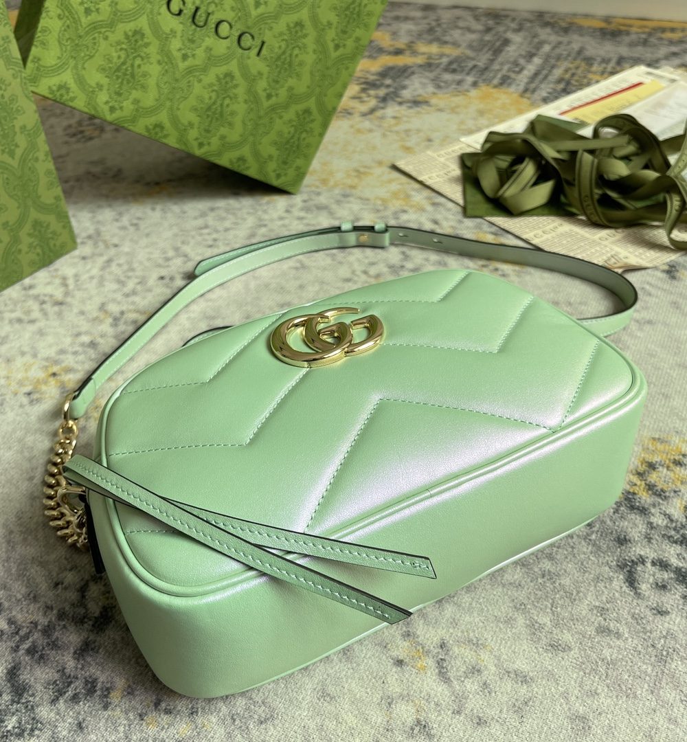 1:1 Replica GG MARMOUNT SMALL SHOULDER BAG P Green iridescent quilted chevron leather Exclusive For Women 447632 AAC2V 3404