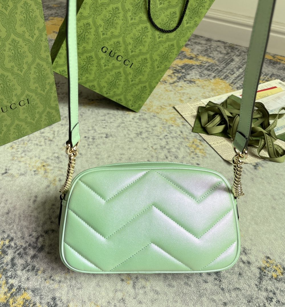1:1 Replica GG MARMOUNT SMALL SHOULDER BAG P Green iridescent quilted chevron leather Exclusive For Women 447632 AAC2V 3404