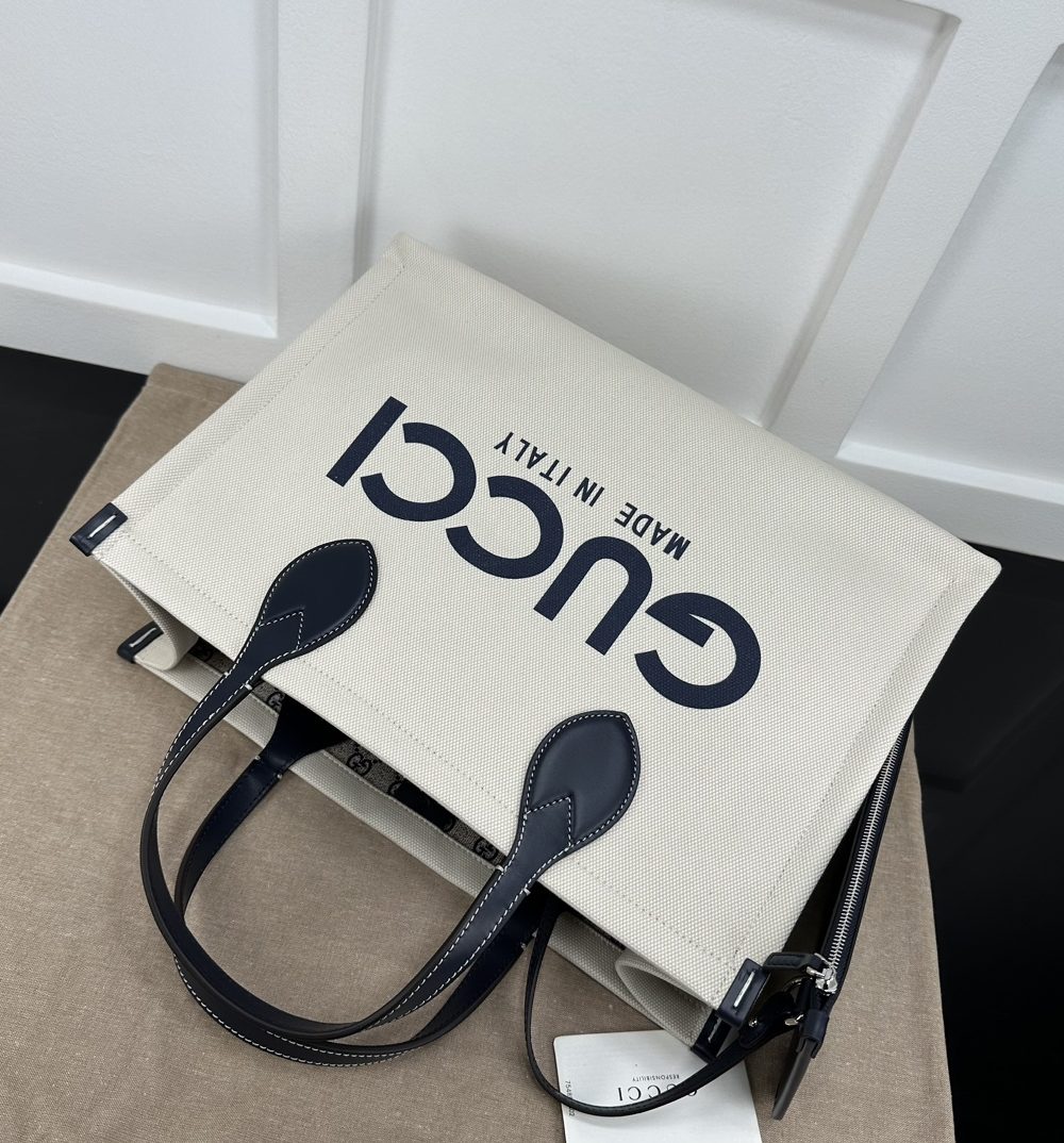 1:1 Replica GG MEDIUM TOTE BAG WITH GUCCI PRINT P BLACK  Exclusive For Women 772176