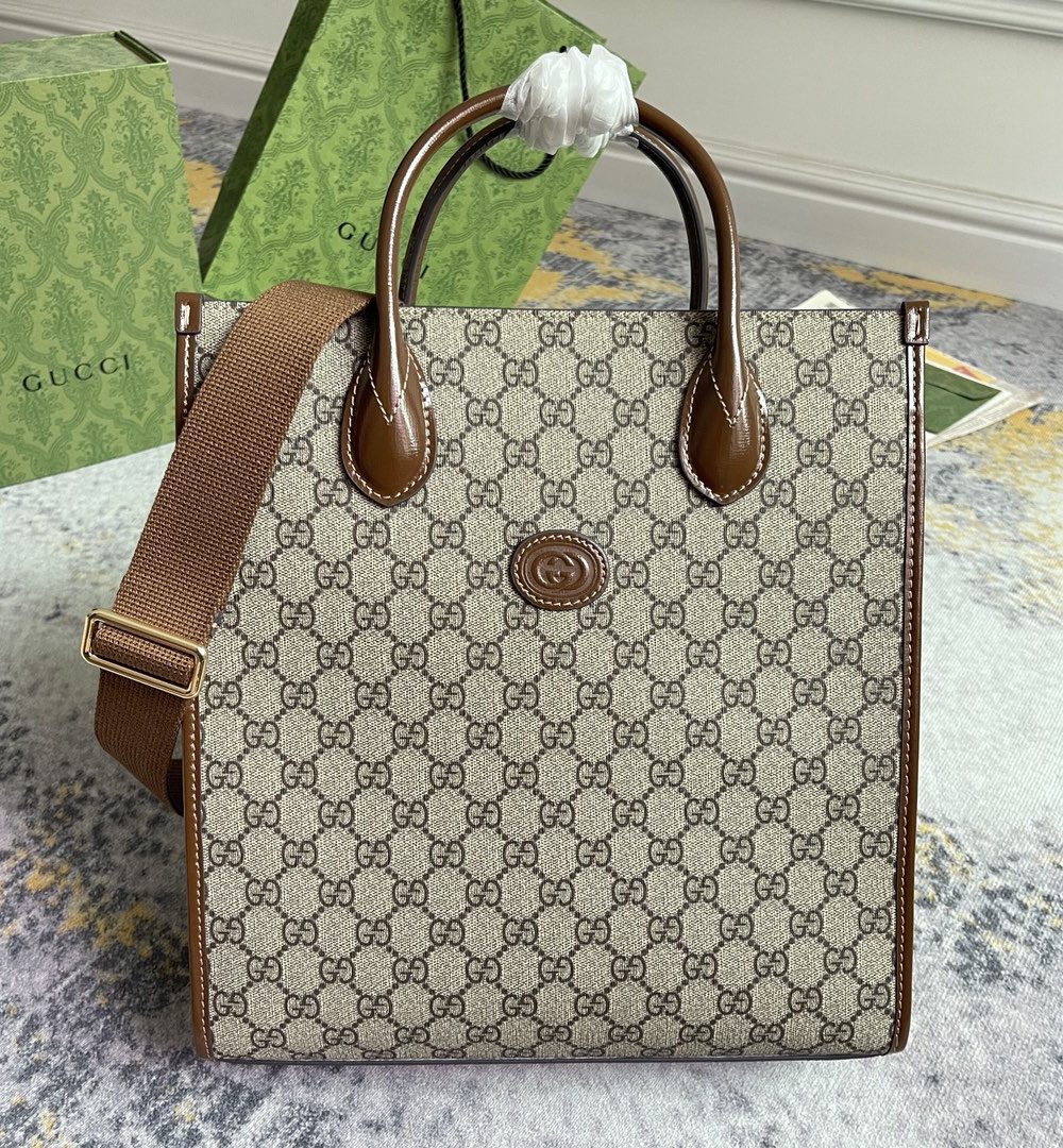 1:1 Replica GG SMALL TOTE WITH INTERLOCKING G P Beige and ebony GG Supreme canvas Exclusive For Women‎ 723308 92THG 8563