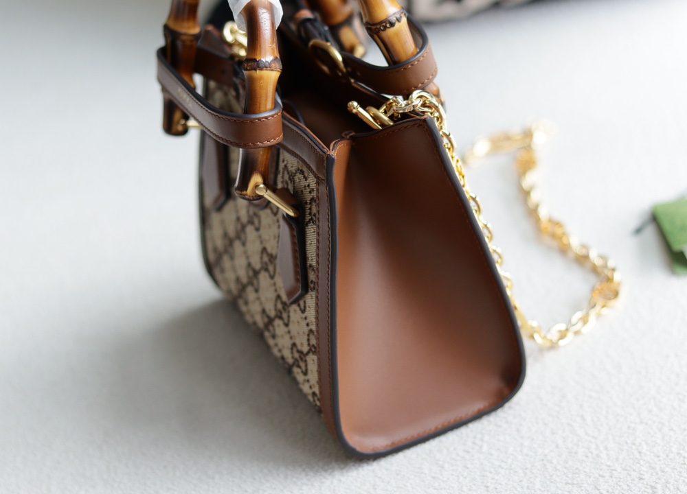 1:1 Replica GUCCI DIANA MINI TOTE BAG P Camel and ebony GG canvas with crystals Exclusive For Women 707449 21HRG 2687