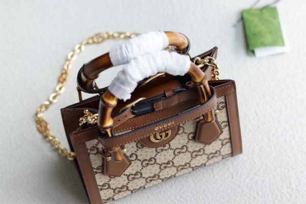 1:1 Replica GUCCI DIANA MINI TOTE BAG P Camel and ebony GG canvas with crystals Exclusive For Women ‎707449 21HRG 2687