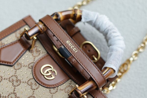 1:1 Replica GUCCI DIANA MINI TOTE BAG P Camel and ebony GG canvas with crystals Exclusive For Women ‎707449 21HRG 2687