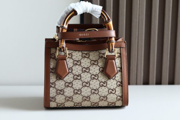 1:1 Replica GUCCI DIANA MINI TOTE BAG P Camel and ebony GG canvas with crystals Exclusive For Women ‎707449 21HRG 2687