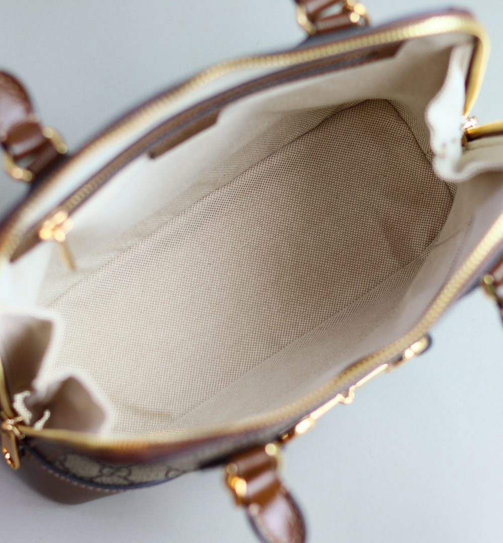 1:1 Replica GUCCI HORSEBIT 1955 SMALL TOP HANDLE BAG P Beige/ebony GG Supreme canvas, and brown leather trims Exclusive For Women 621220 92TCG 8563