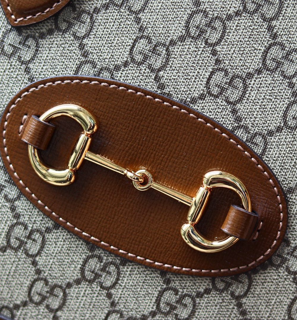 1:1 Replica GUCCI HORSEBIT 1955 SMALL TOP HANDLE BAG P Beige/ebony GG Supreme canvas, and brown leather trims Exclusive For Women 621220 92TCG 8563