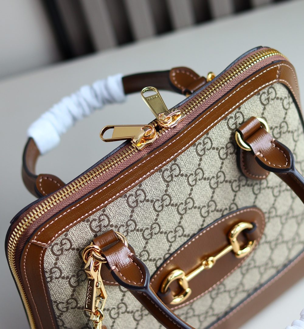 1:1 Replica GUCCI HORSEBIT 1955 SMALL TOP HANDLE BAG P Beige/ebony GG Supreme canvas, and brown leather trims Exclusive For Women 621220 92TCG 8563