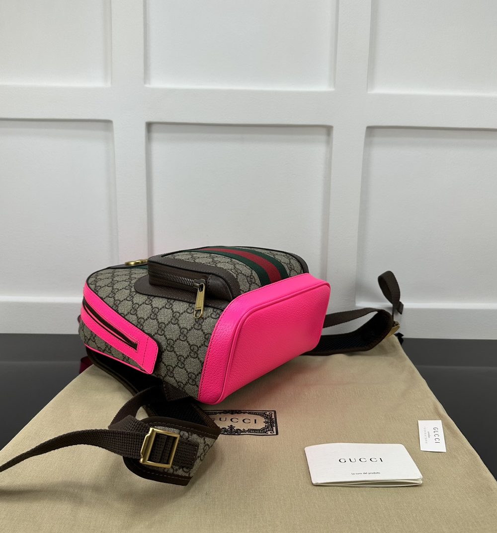 1:1 Replica GUCCI OPHIDIA GG SMALL BACKPACK P Beige and ebony GG Supreme canvas Exclusive For Women 547965 FADID 9762