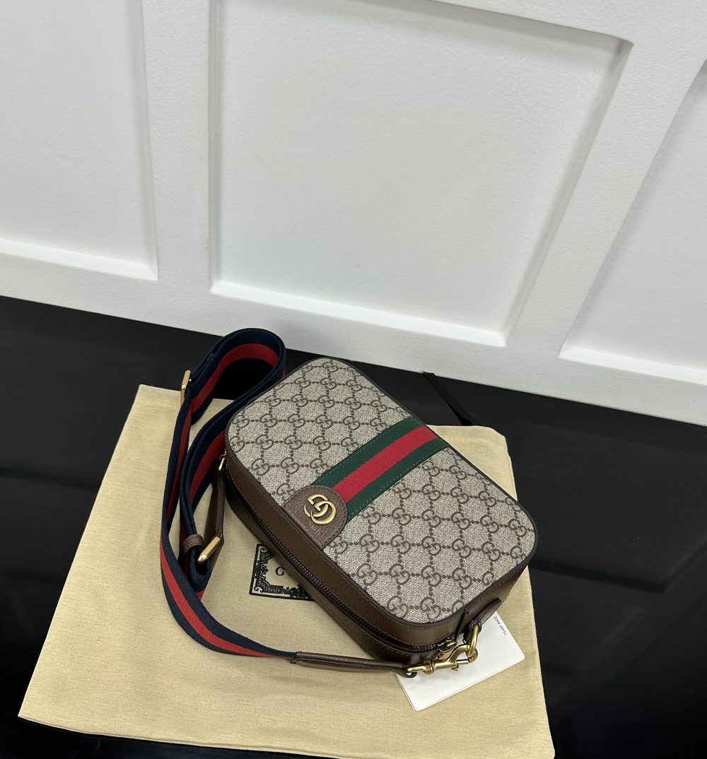 1:1 Replica GUCCI OPHIDIA GG SMALL CROSSBODY BAG P Beige and ebony GG Supreme canvas Exclusive For Women 752591 FACFW 8920