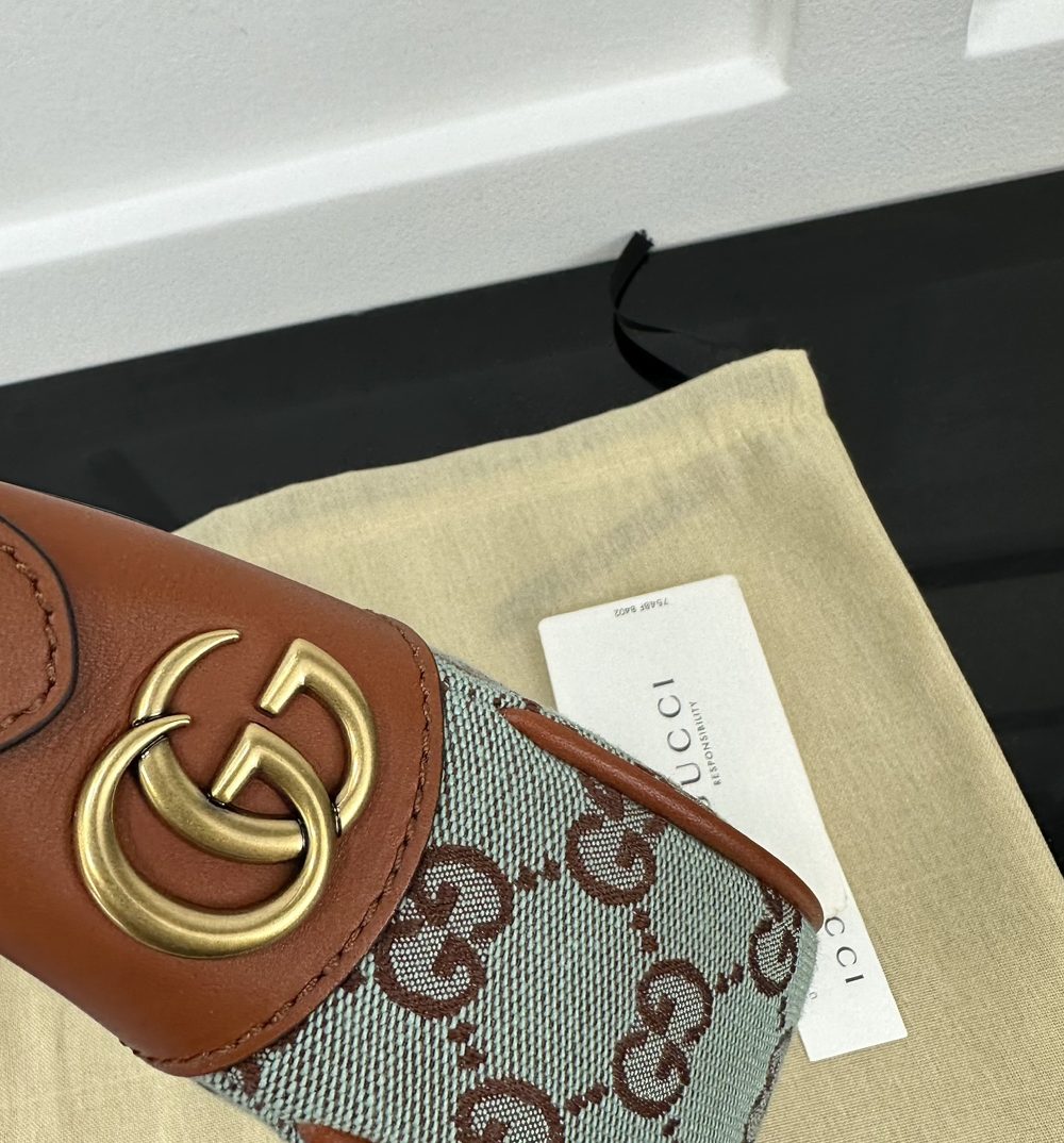 1:1 Replica GUCCI OPHIDIA SUPER MINI SHOULDER BAG P Pale blue and brown GG canvas Exclusive For Women 783124 FADAR 4941