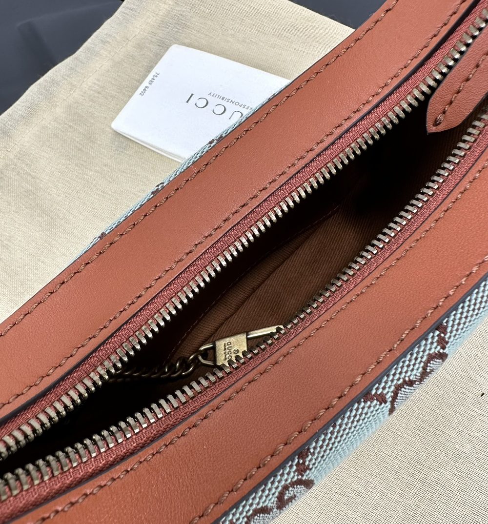 1:1 Replica GUCCI OPHIDIA SUPER MINI SHOULDER BAG P Pale blue and brown GG canvas Exclusive For Women 783124 FADAR 4941