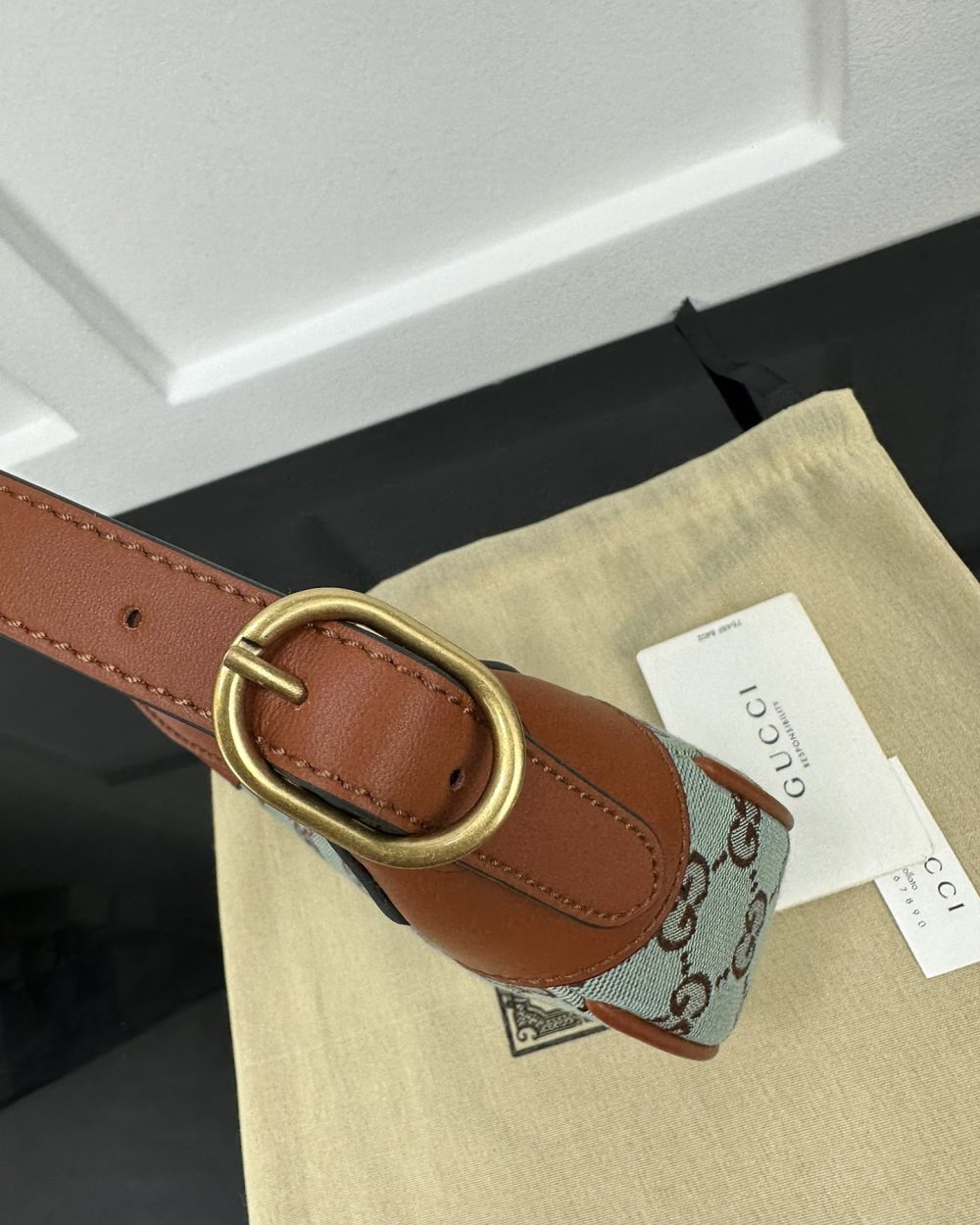 1:1 Replica GUCCI OPHIDIA SUPER MINI SHOULDER BAG P Pale blue and brown GG canvas Exclusive For Women 783124 FADAR 4941