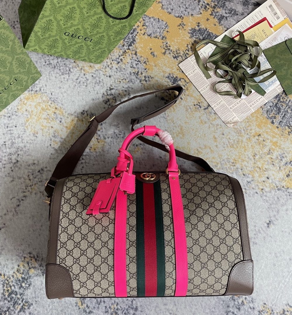 1:1 Replica GUCCI SAVOY MEDIUM DUFFLE BAG P Beige and ebony GG Supreme canvas Exclusive For Women 724642 FADHS 9755