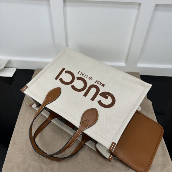 1:1 Replica GUCCI TOTE BAG WITH GUCCI PRINT P Brown And Beige Canvas Exclusive For Women ‎772177 FACUL 8451
