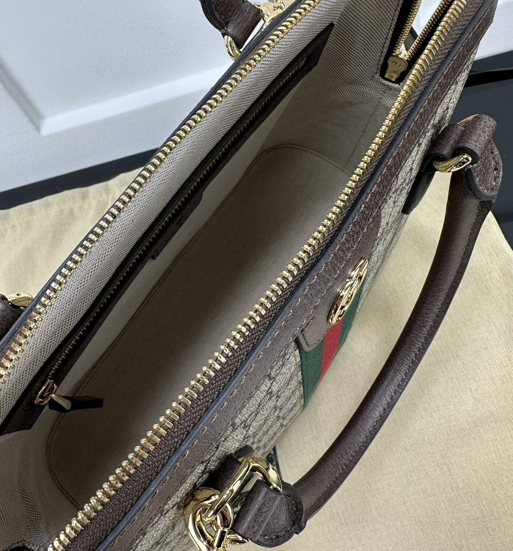 1:1 Replica GUCCI OPHIDIA MEDIUM TOP HANDLE BAG P Beige and ebony GG Supreme canvas Exclusive For Women 795258 96IWG 8745