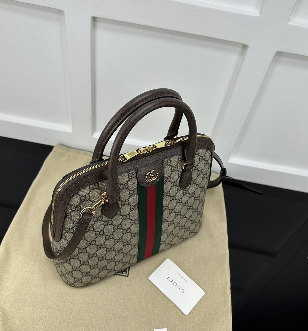 1:1 Replica GUCCI OPHIDIA MEDIUM TOP HANDLE BAG P Beige and ebony GG Supreme canvas Exclusive For Women 795258 96IWG 8745